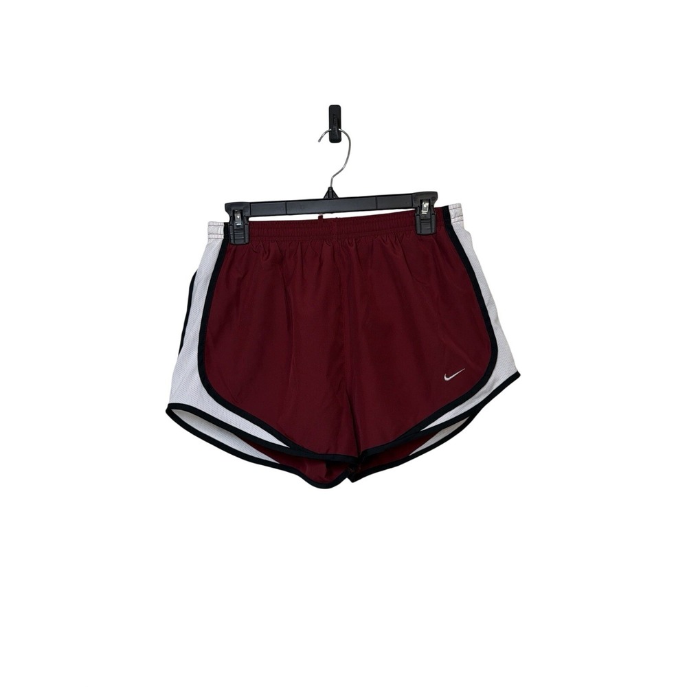 Nike Dri-FIT Tempo Running Shorts Women Medium Maroon White Mesh Athletic F-32